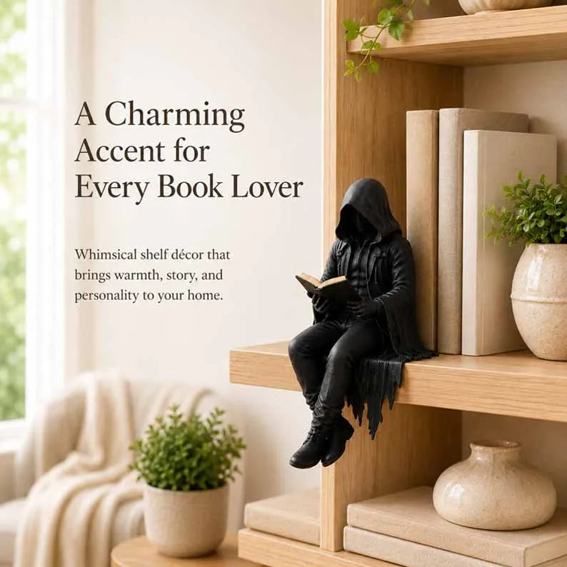 Gothic Dark Fantasy Book Guardian Resin Figure – Hooded Reader Statue 🖤📖🌙