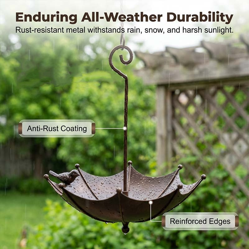 Umbrella Bird Feeder &Bath – Dual-Use Vintage Metal Design 🐦🌂