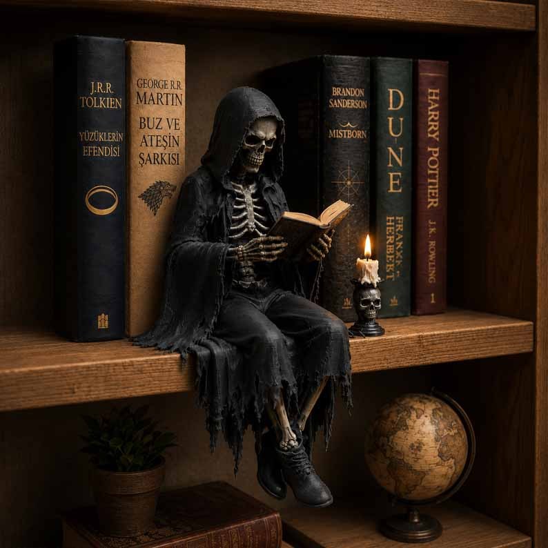 Gothic Dark Fantasy Book Guardian Resin Figure – Hooded Reader Statue 🖤📖🌙