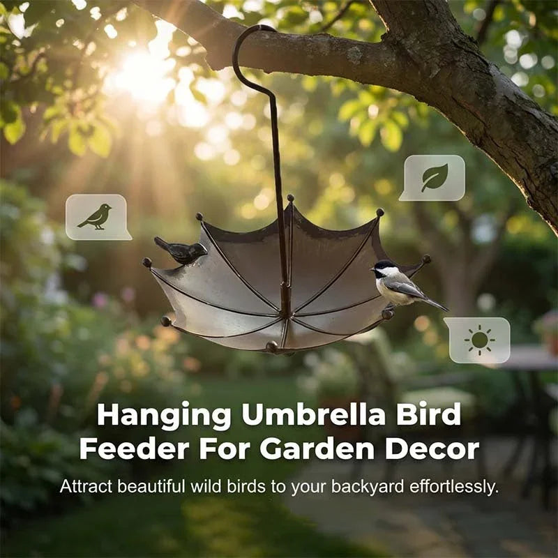 Umbrella Bird Feeder &Bath – Dual-Use Vintage Metal Design 🐦🌂