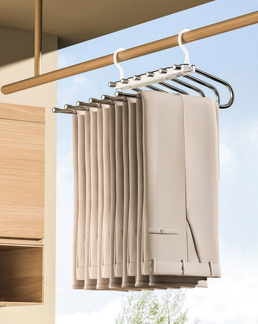 6 Layer Pants Hanger Space Saving Closet Organizer with 50mm Wide Spacing