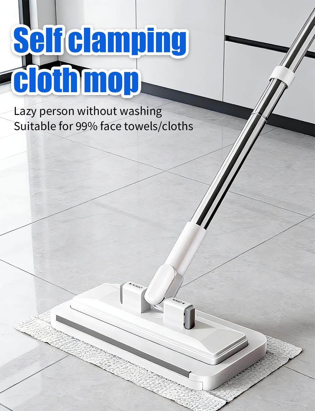 Disposable Mop, Hands-Free Floor Mop with Clamp, Dry Wet Use Dust Mop for Hardwood & Tile