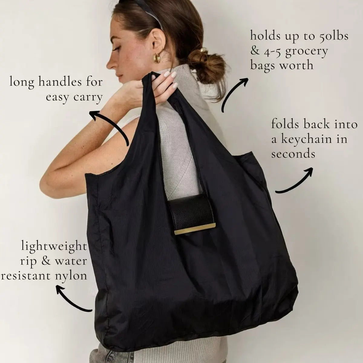 Keychain Foldable Tote Bag – Nylon &Leather, Expandable Design 👜🔑