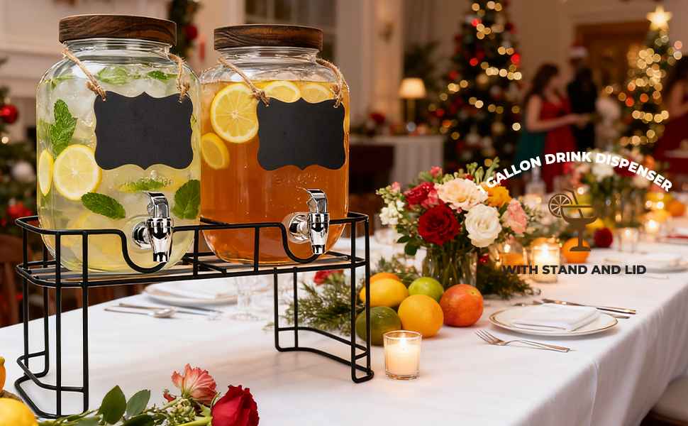 2-Pack 1-Gallon Glass Drink Dispensers – Stainless Steel Spout &Metal Stand 🥤