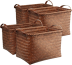 Handwoven Wicker Storage Baskets – Set of 4&8, Vegan Leather Handles 🧺