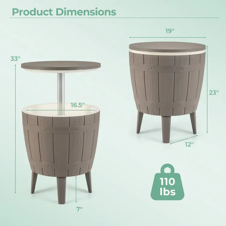 Rattan Bar Table with Ice Cooler – Adjustable Height, 3-in-1 Outdoor Cocktail Table