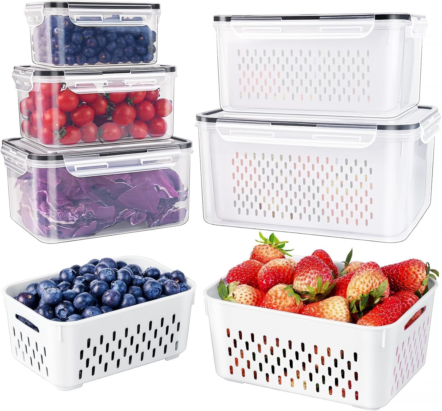 Produce Storage Containers with Colander – Leakproof & Fridge Organizers