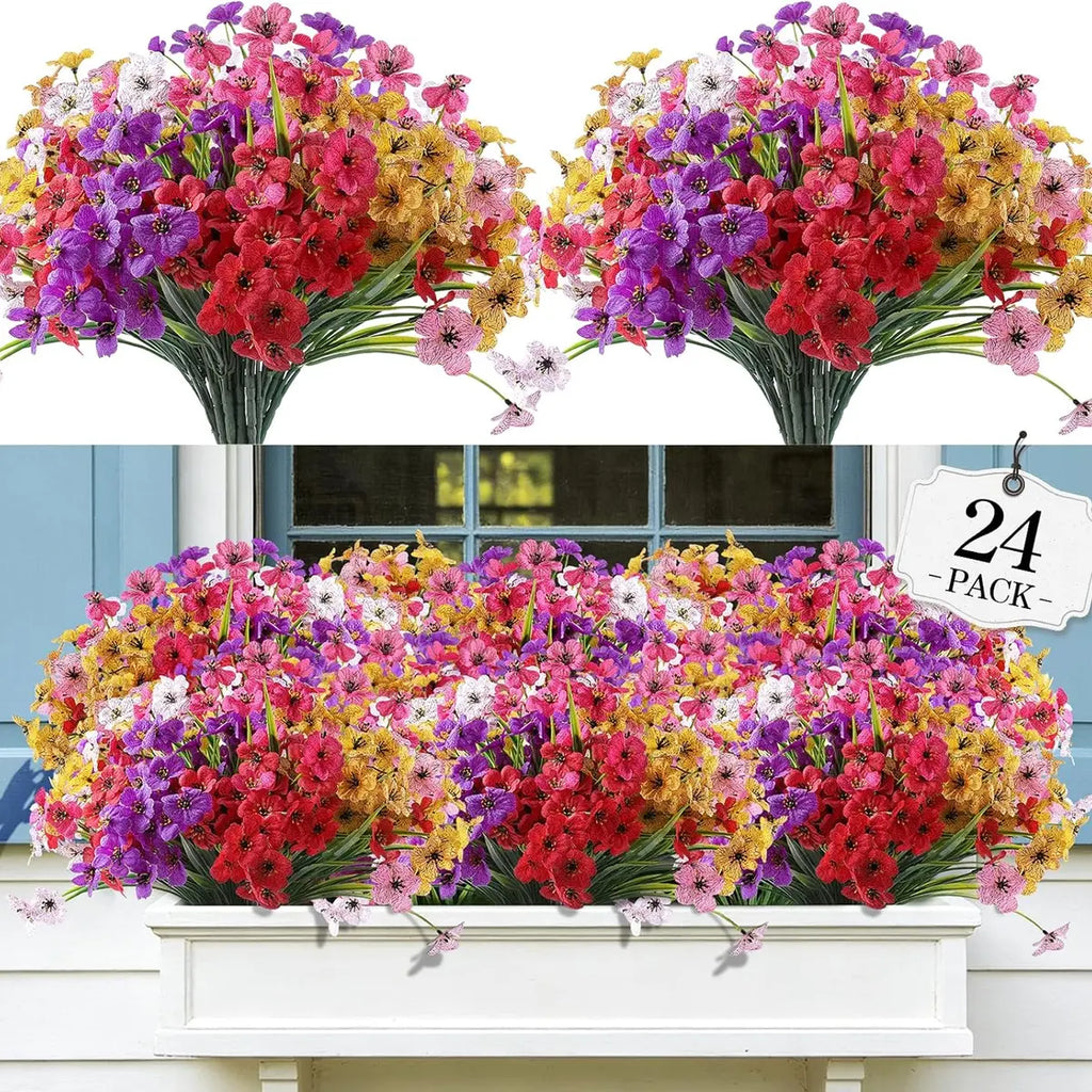 24&48Bundles UV Resistant Artificial Flowers – Vibrant Faux Florals for Indoor & Outdoor