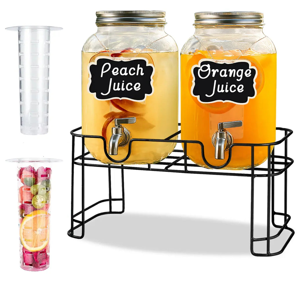 2-Pack 1-Gallon Glass Drink Dispensers – Stainless Steel Spout &Metal Stand 🥤