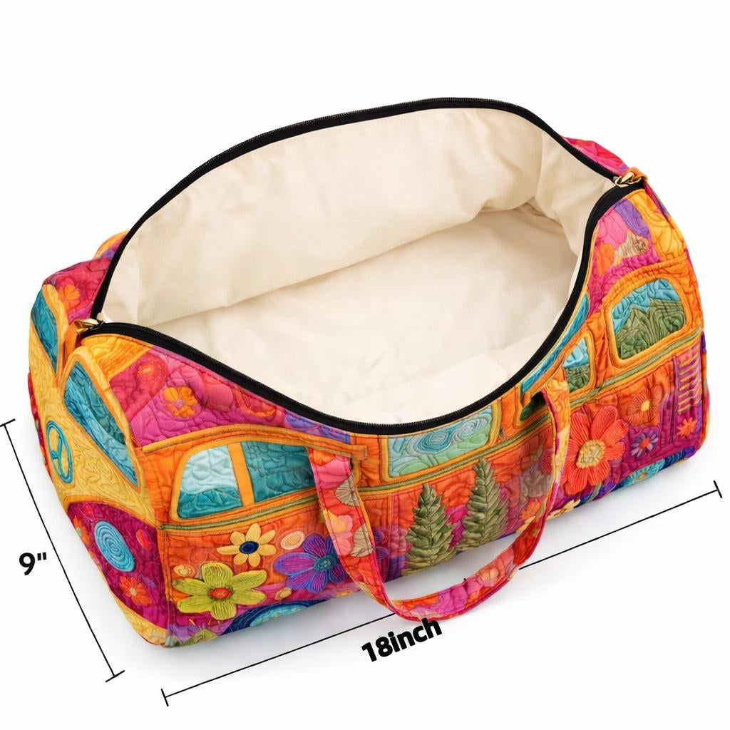 Unisex Boho Quilted Weekender Travel Bag, Lightweight & Comfortable, Hippie Design