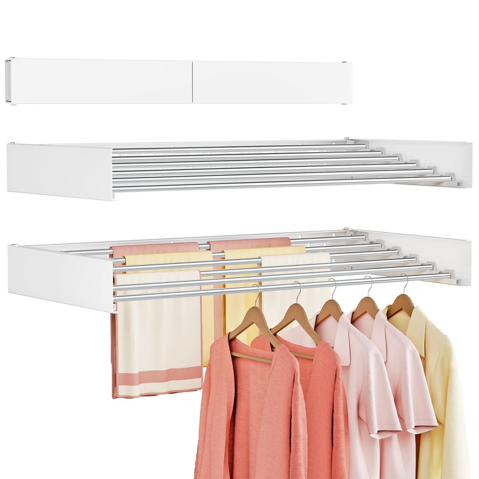 Wall‑Mounted Drying Rack – Holds 60 lbs, Folds Flat 👕🧷