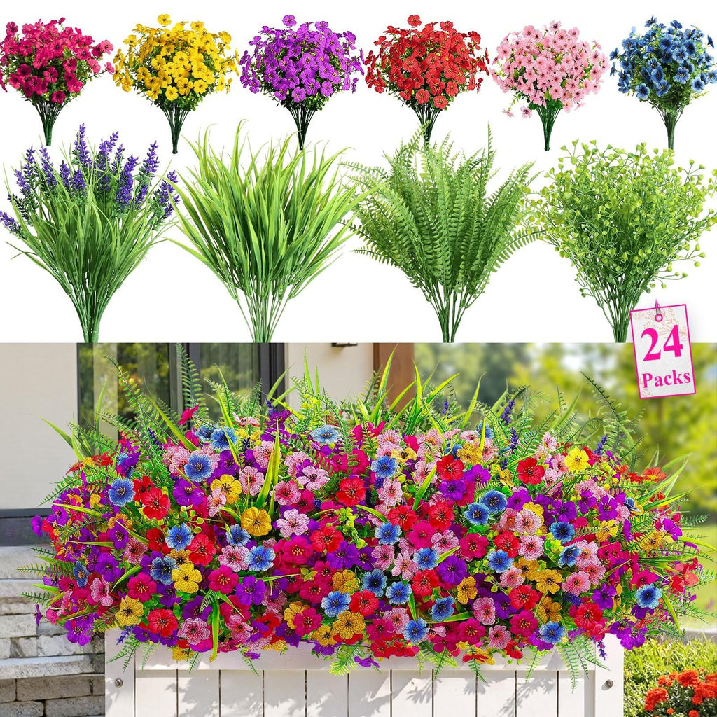 24&48Bundles UV Resistant Artificial Flowers – Vibrant Faux Florals for Indoor & Outdoor