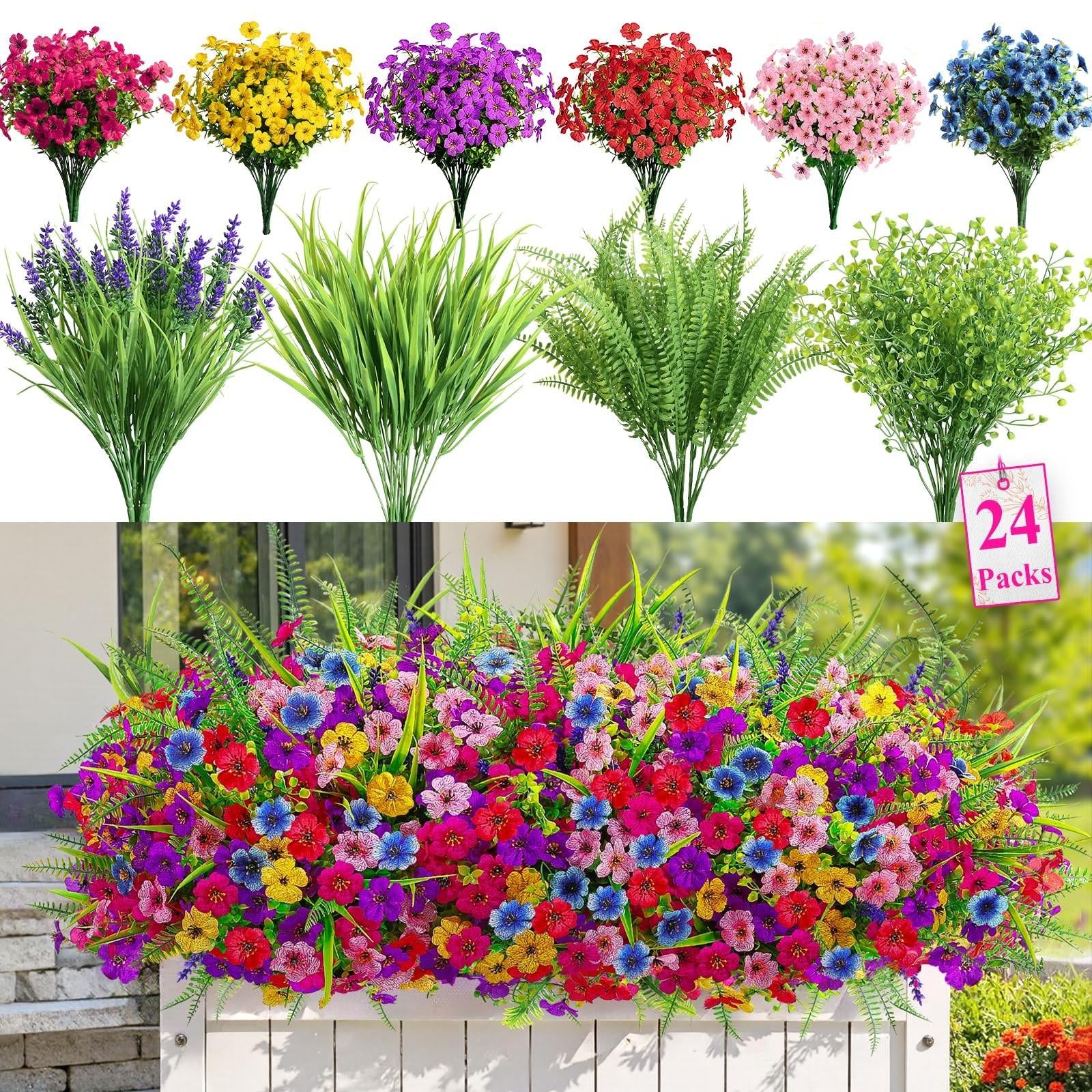24&48Bundles UV Resistant Artificial Flowers – Vibrant Faux Florals for Indoor & Outdoor