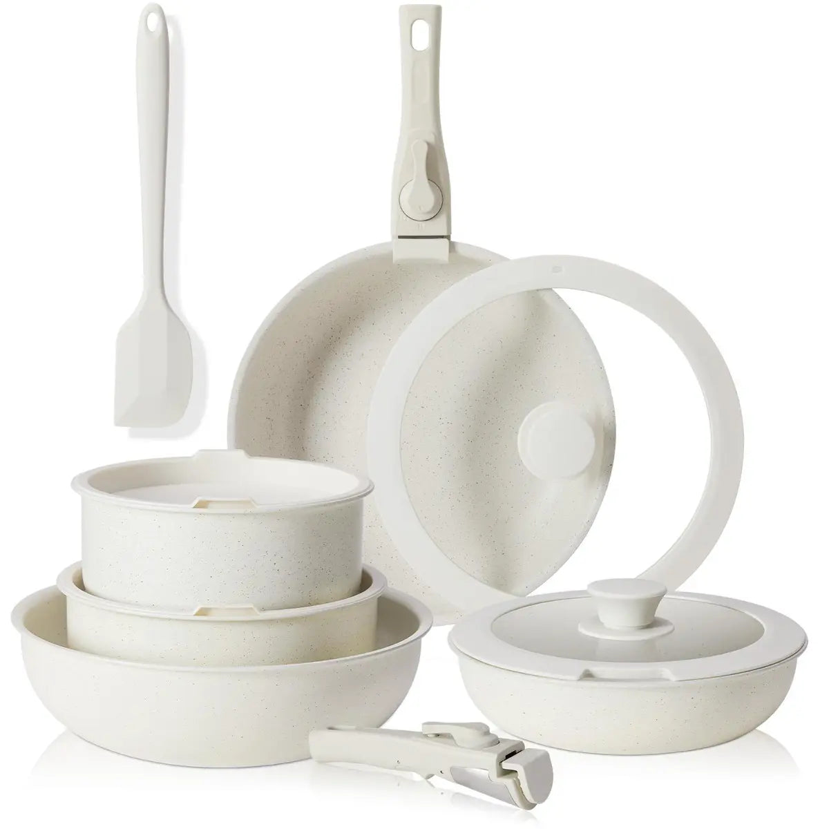 Summer Deal: 12-Piece Nonstick Pots & Pans Set with Detachable Handle - Induction, Oven & Dishwasher Safe