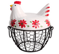 Ceramic Egg Basket with Chicken Lid – Holds 20-25 Eggs, Farmhouse Kitchen Countertop Storage