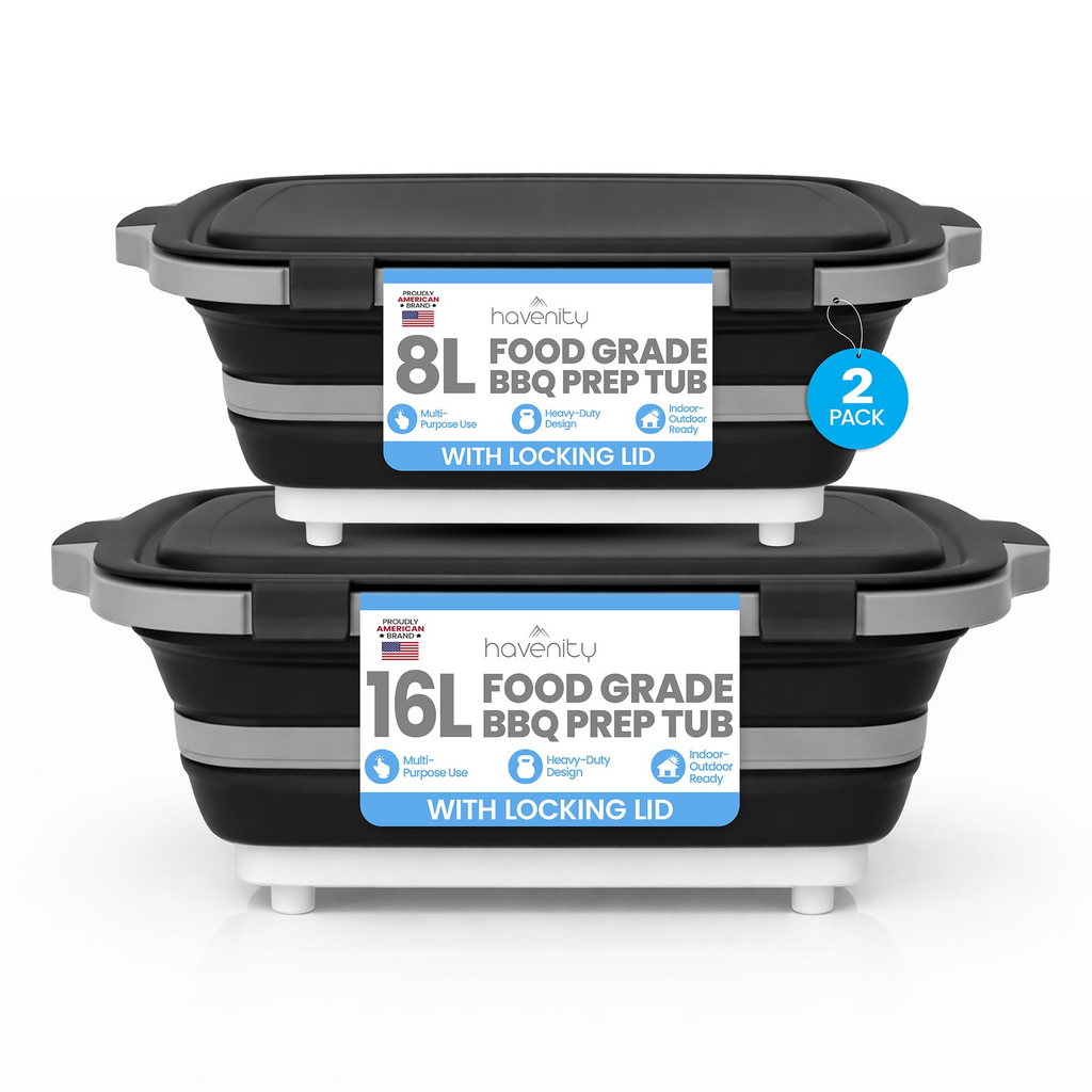 Collapsible BBQ Prep Tub with Cutting Board Lid – Foldable &Portable 🍖🧊