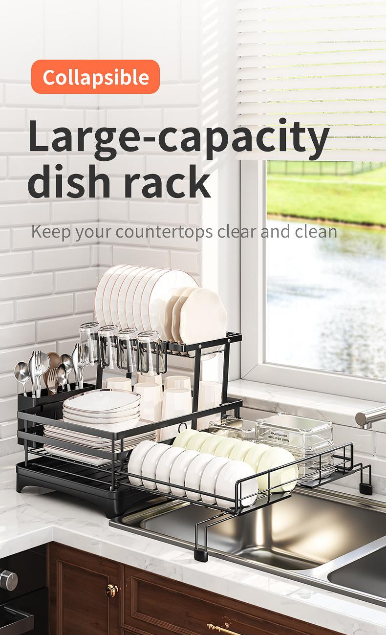 Foldable Dish Drying Rack with Pull‑Out Tray 🍽️🔄