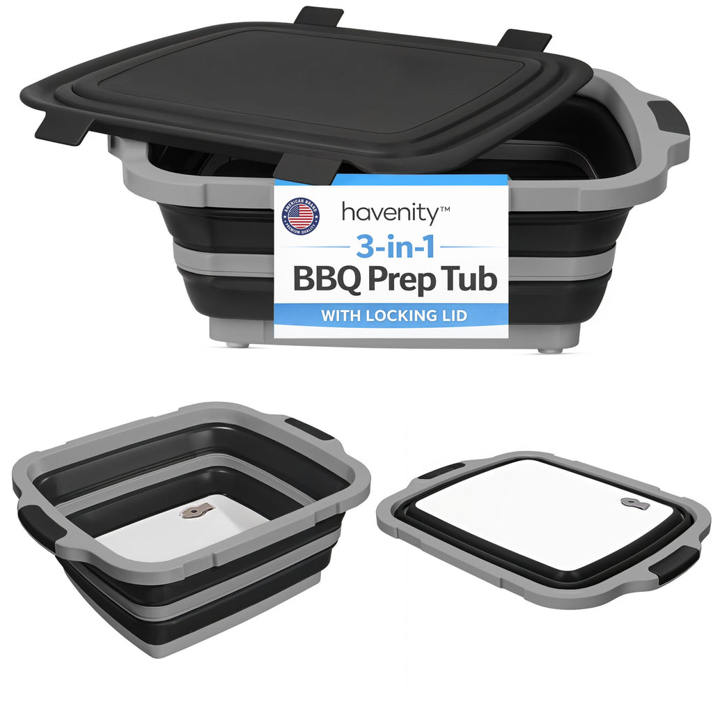 Collapsible BBQ Prep Tub with Cutting Board Lid – Foldable &Portable 🍖🧊