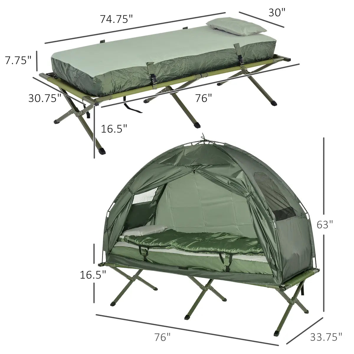 Outsunny 4-in-1 Foldable Camping Cot with Tent & Mattress