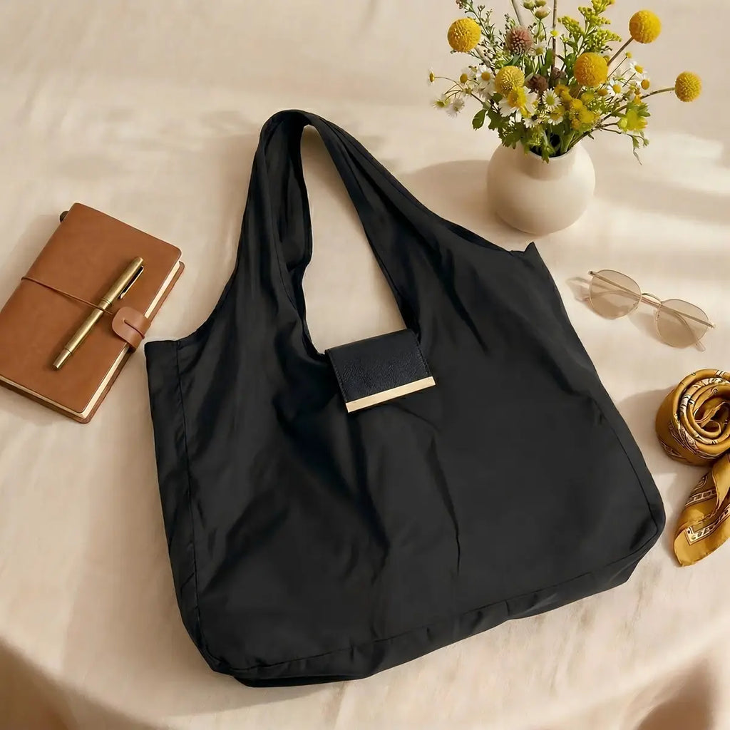 Keychain Foldable Tote Bag – Nylon &Leather, Expandable Design 👜🔑