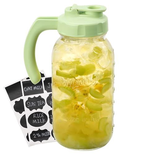 64oz Mason Jar Pitcher with Flip Spout Lid & Handle – Leak-Proof