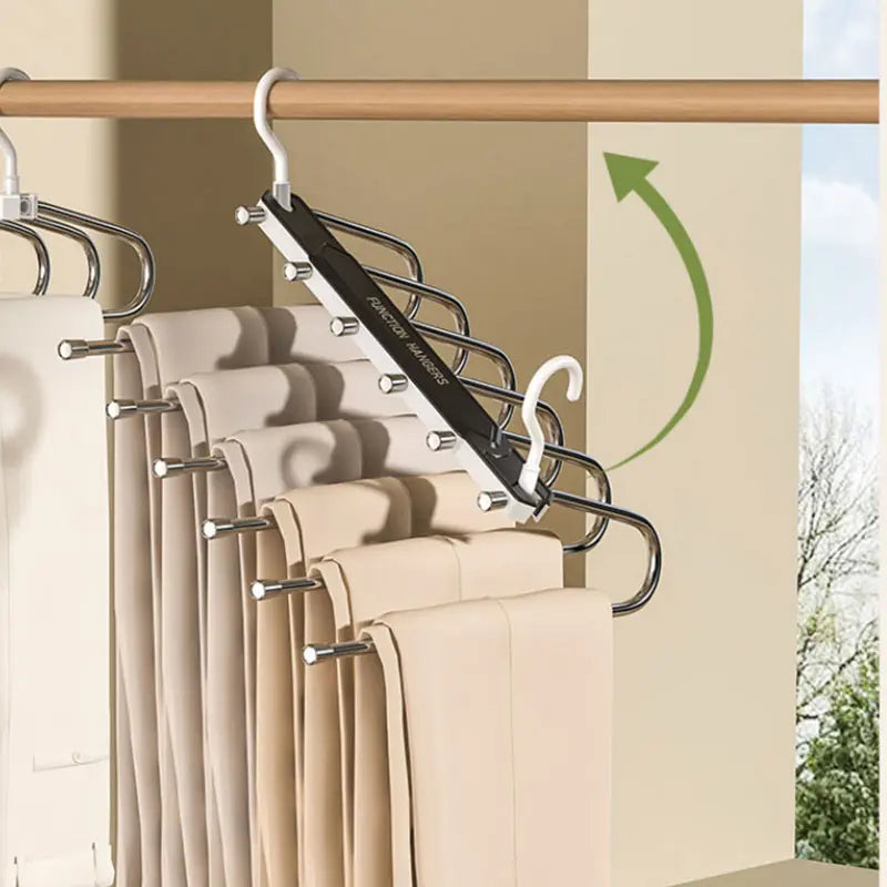 6 Layer Pants Hanger Space Saving Closet Organizer with 50mm Wide Spacing