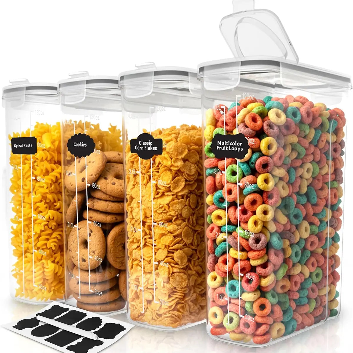 Kitchen 4-Pack Airtight Cereal Containers – 4L, BPA-Free, Leakproof Pantry Storage
