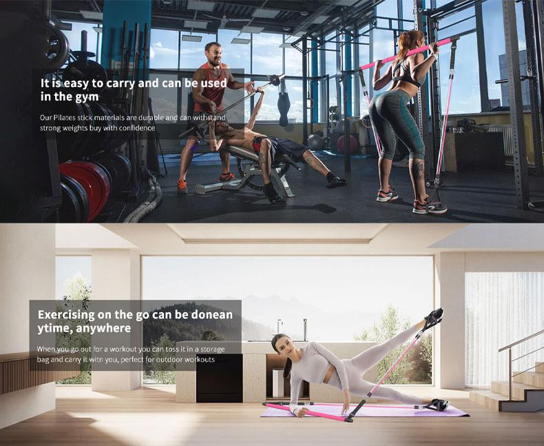 🧘‍♂️💪Adjustable Pilates Bar Kit with Resistance Bands – Full Body Home Workout Equipment