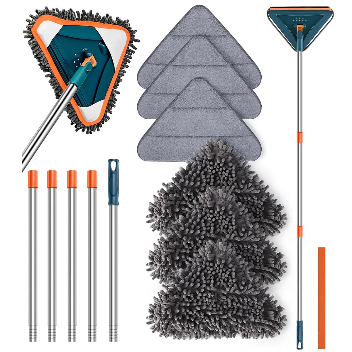 Adjustable Wall Mop with 360° Spinning Head – Long Handle Cleaning Tool