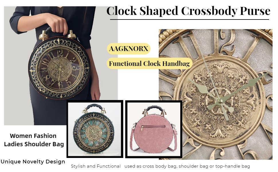 Steampunk Clock Crossbody Purse – Retro Vintage Shoulder Bag