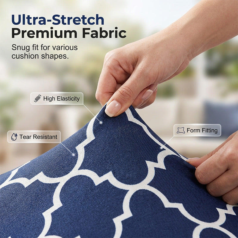 Stretch Patio Cushion Covers – Navy Trellis, Splash-Resistant 🛋️🌊
