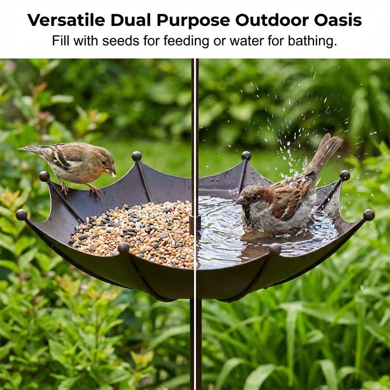 Umbrella Bird Feeder &Bath – Dual-Use Vintage Metal Design 🐦🌂