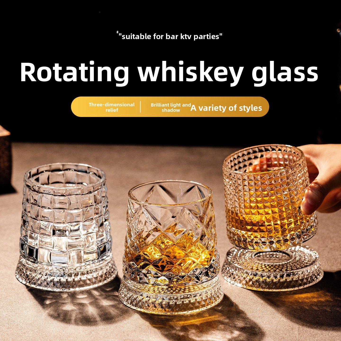 Rotating Whiskey Glass with Non-Spill Base