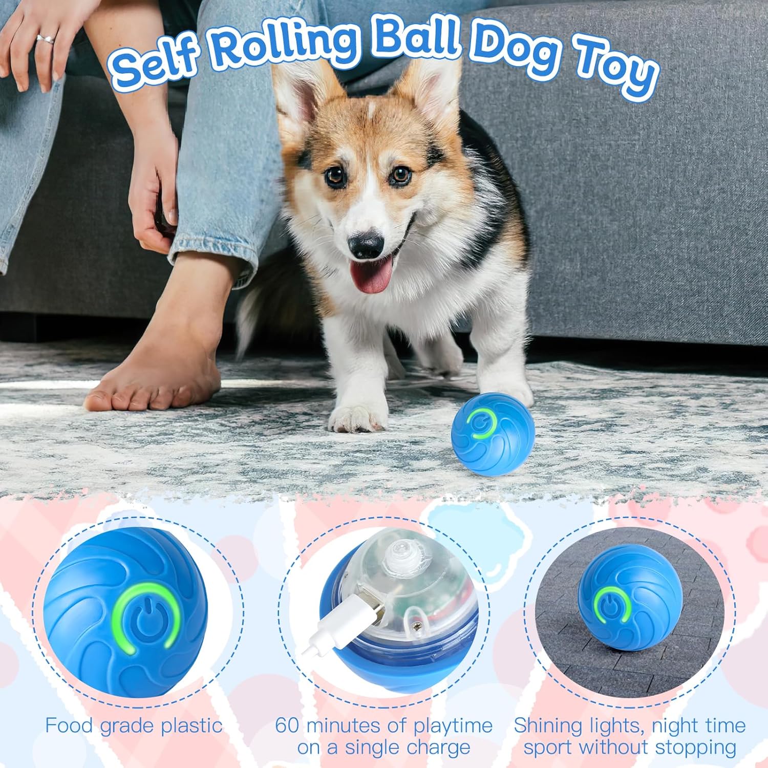 Smart Rolling Dog Ball – USB‑C Rechargeable Interactive Toy 🐶⚡