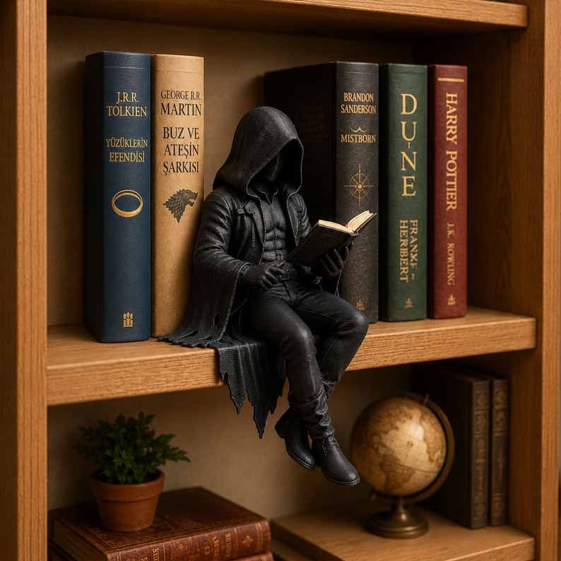 Gothic Dark Fantasy Book Guardian Resin Figure – Hooded Reader Statue 🖤📖🌙