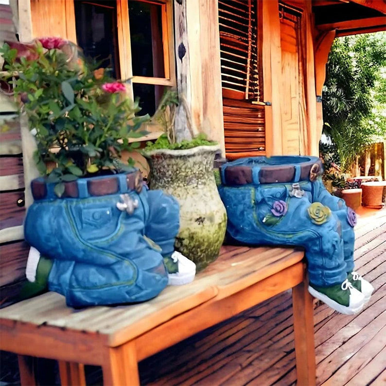 Denim Jeans Flower Pot – Realistic Resin Planter, Indoor/Outdoor 👖🌱