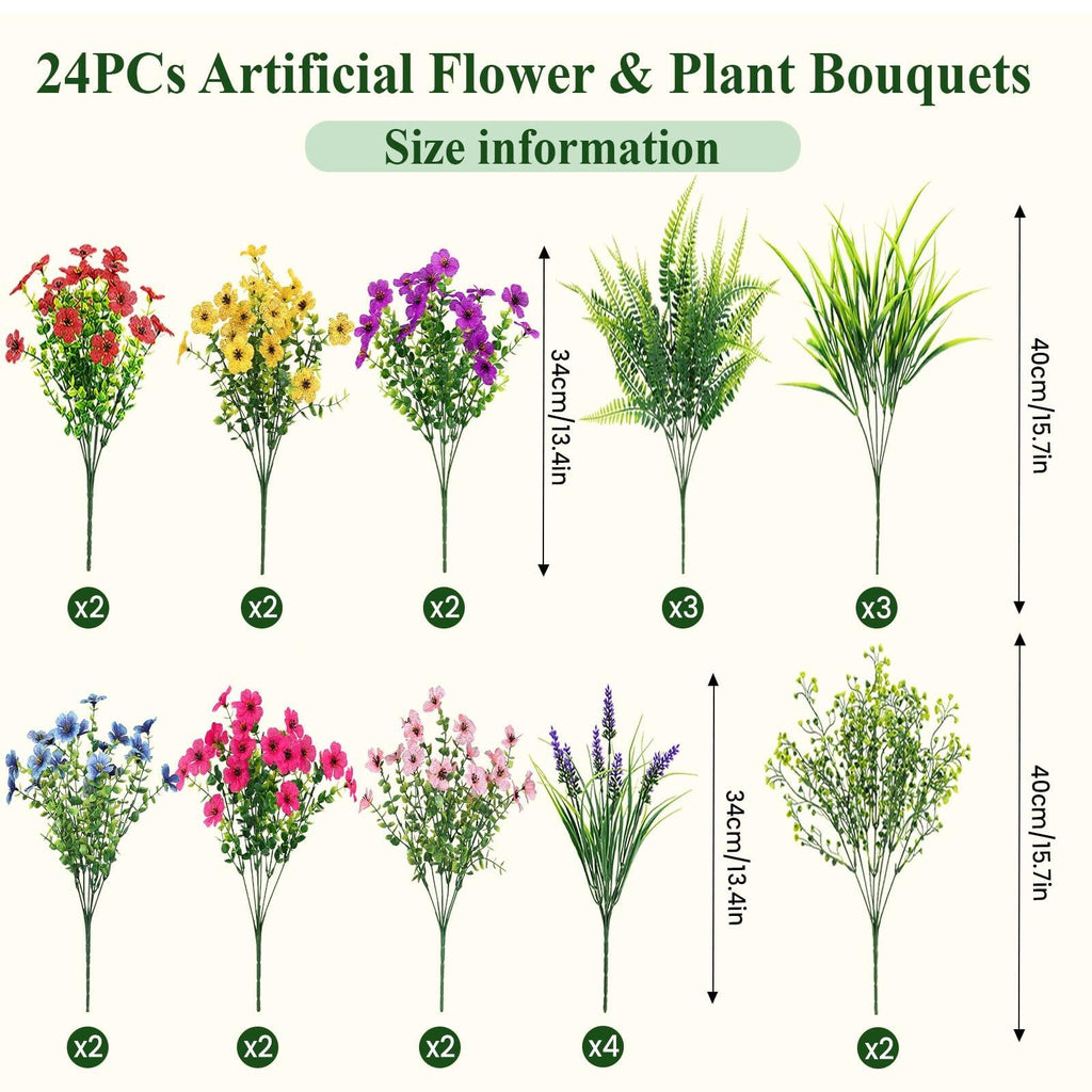 24&48Bundles UV Resistant Artificial Flowers – Vibrant Faux Florals for Indoor & Outdoor