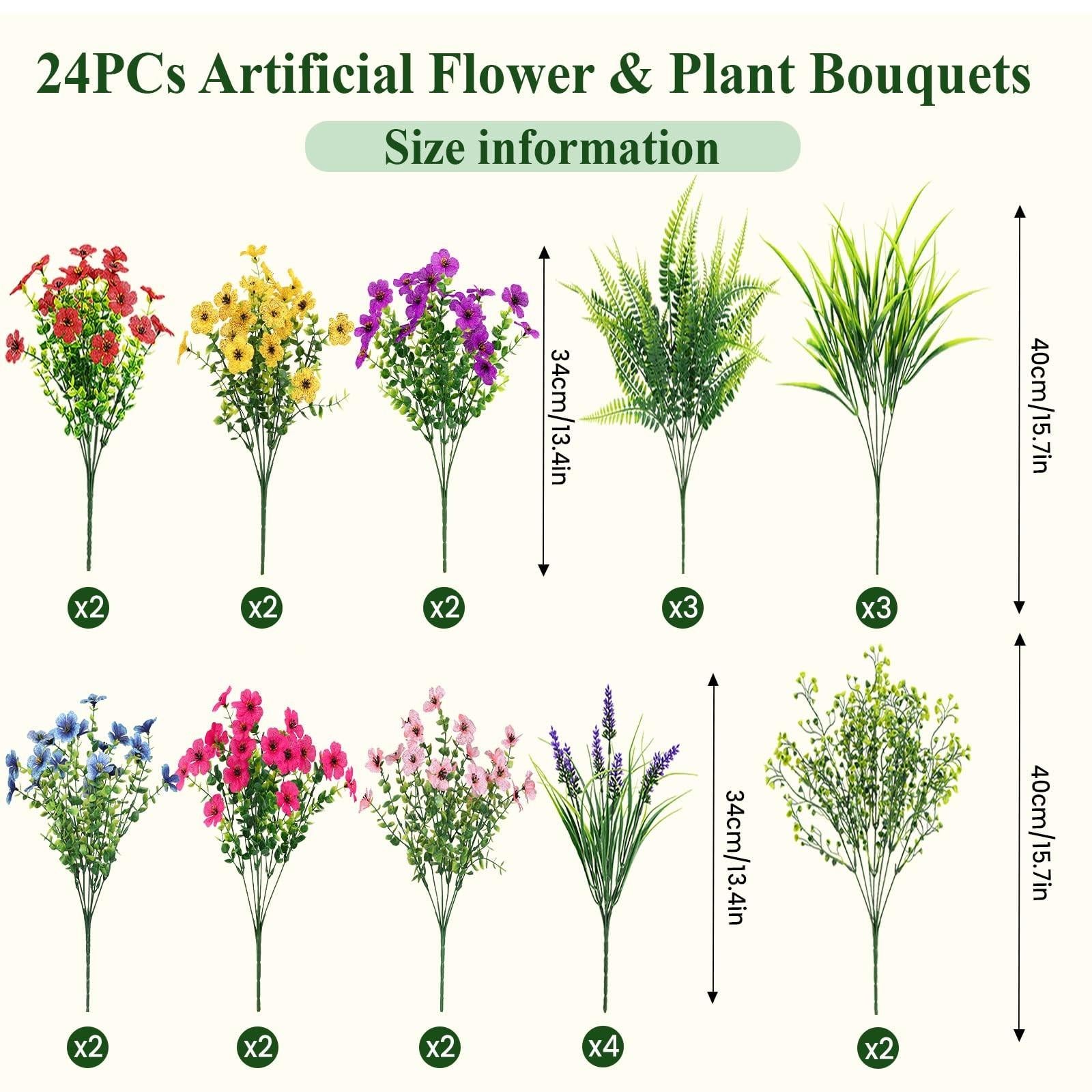 24&48Bundles UV Resistant Artificial Flowers – Vibrant Faux Florals for Indoor & Outdoor