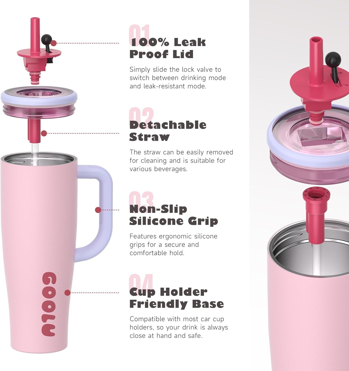 32/40oz Stainless Steel Insulated Cup | Anti-Slip Handle & Leakproof Design