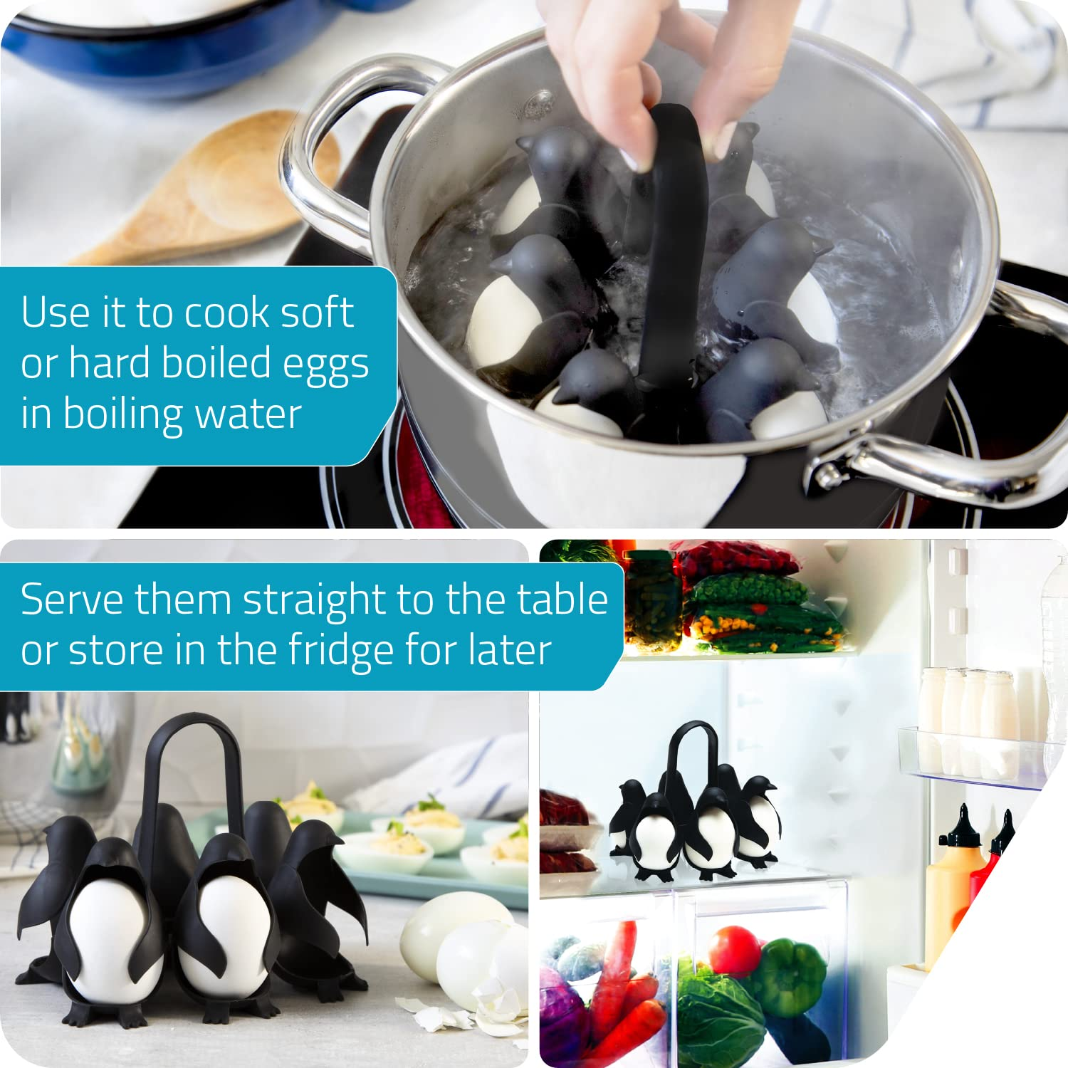 Penguin & Bear Egg Boiler &Holder – 6‑Egg Cooker, Server & Storage 🐧🐻🥚