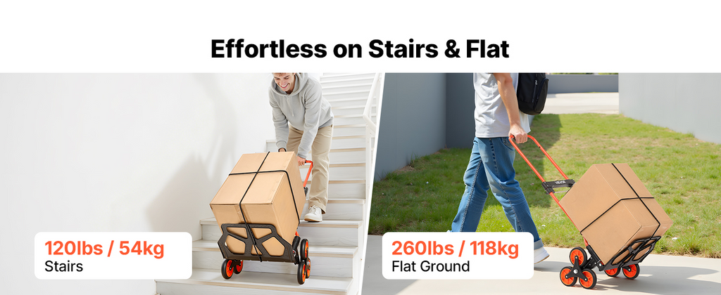 Stair Climbing Cart – 260 lb Capacity, Foldable with Telescoping Handle & 6 Mute Wheels