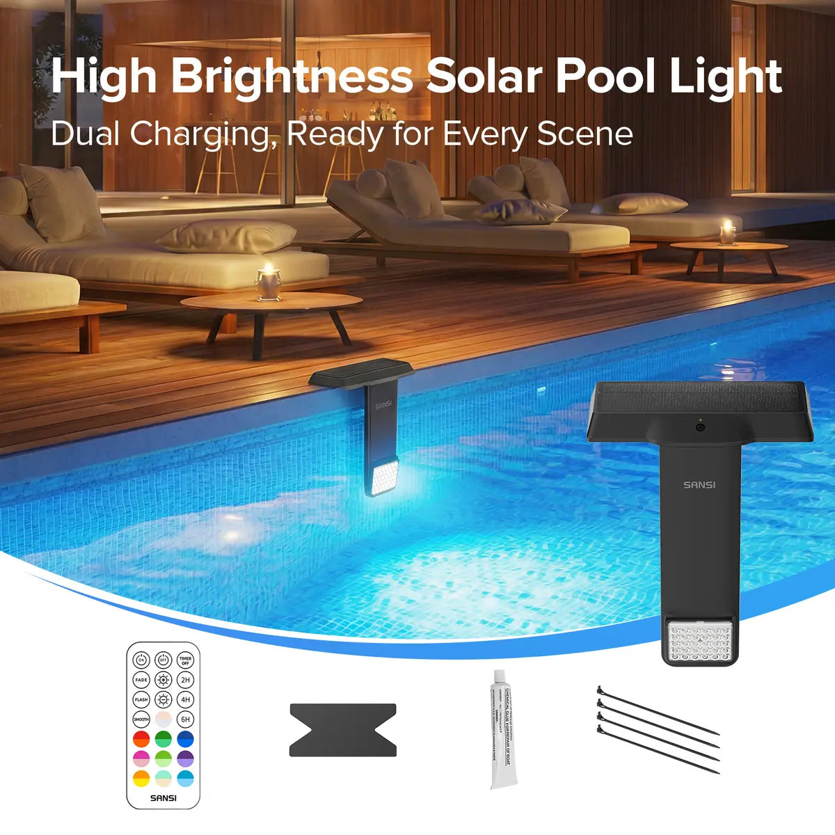 Solar Pool Light with Remote – Waterproof Submersible RGB Lighting for Pools