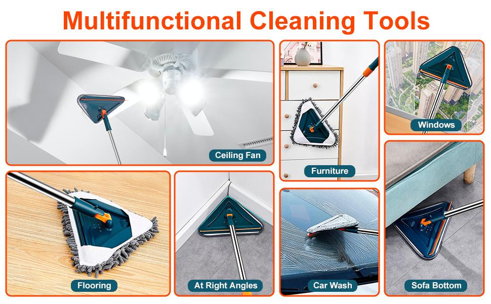 Adjustable Wall Mop with 360° Spinning Head – Long Handle Cleaning Tool