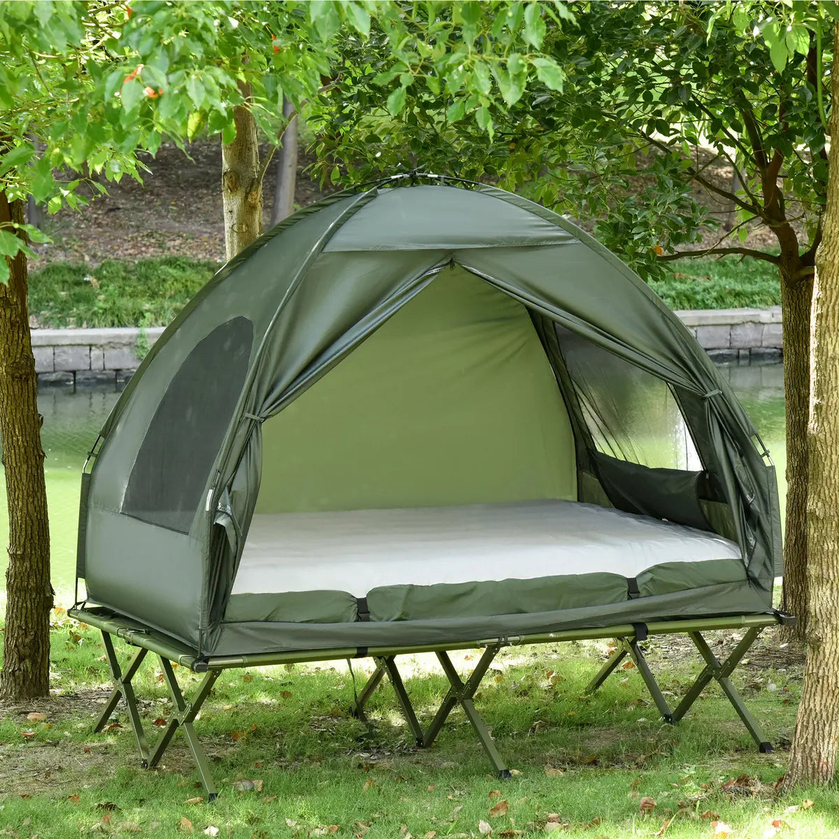 Outsunny 4-in-1 Foldable Camping Cot with Tent & Mattress