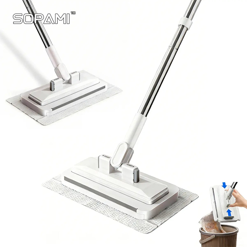 Disposable Mop, Hands-Free Floor Mop with Clamp, Dry Wet Use Dust Mop for Hardwood & Tile