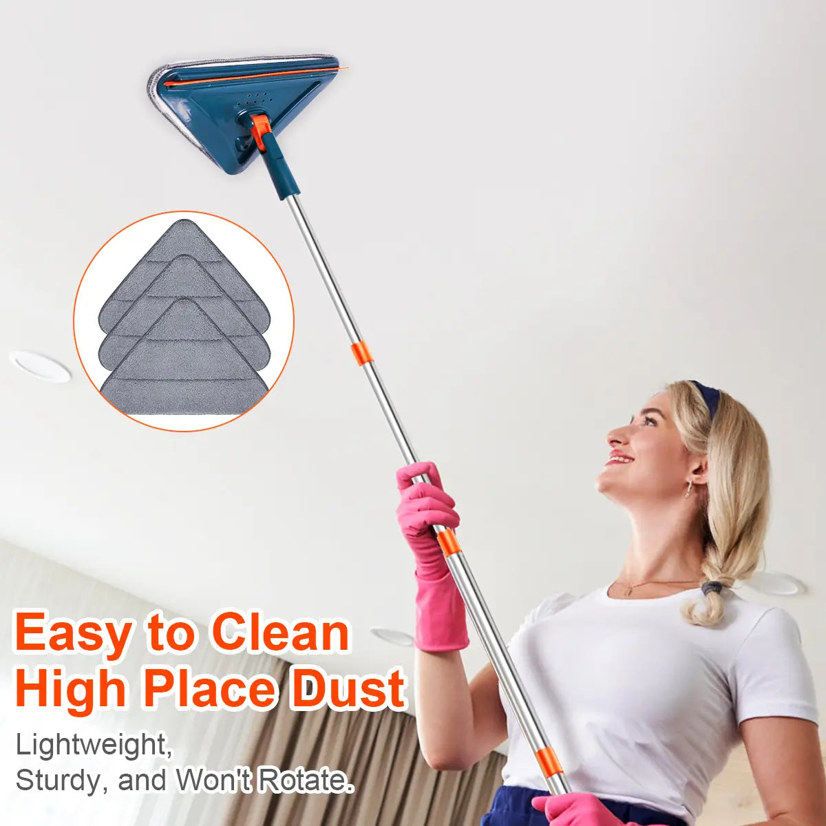 Adjustable Wall Mop with 360° Spinning Head – Long Handle Cleaning Tool