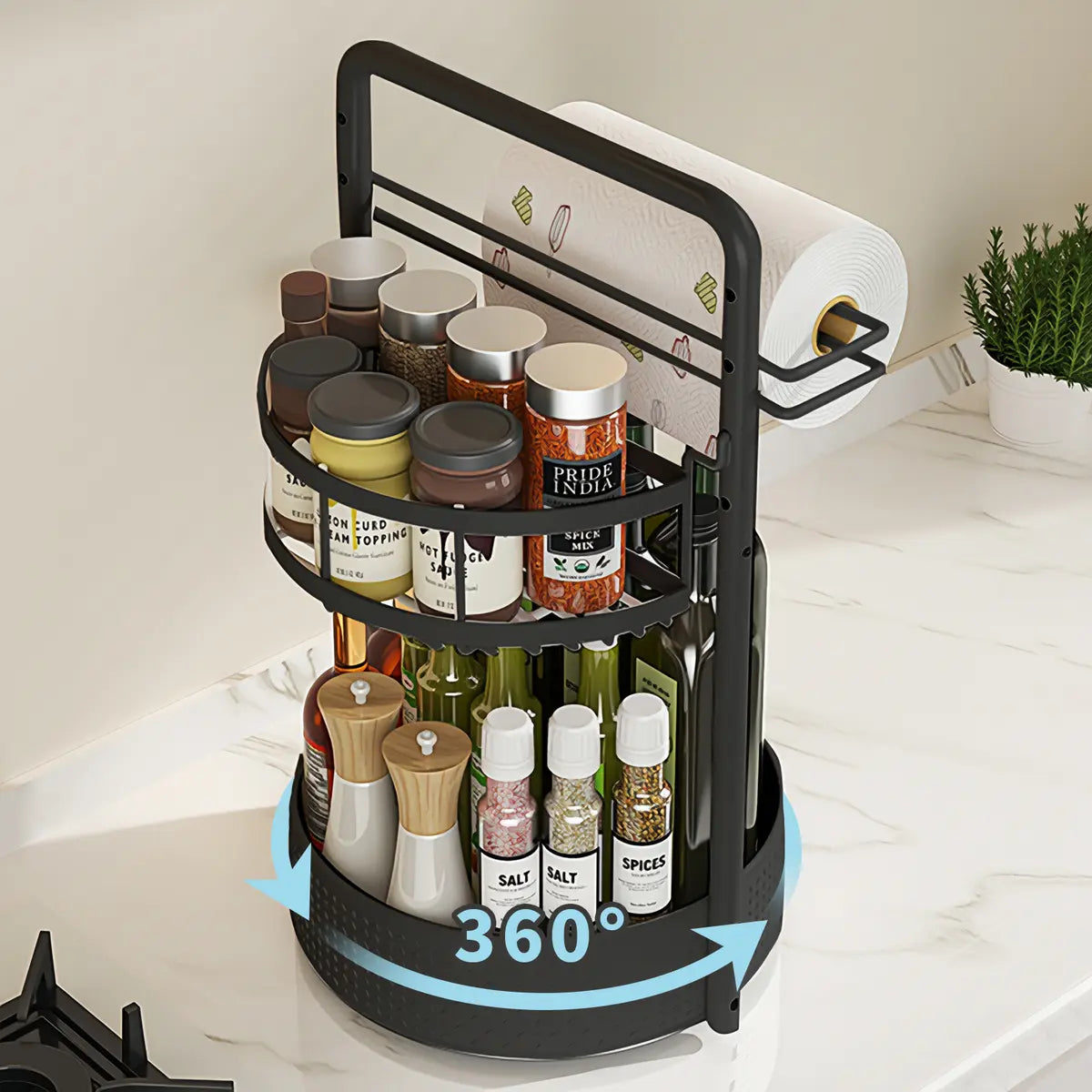 2‑Tier Lazy Susan Spice Organizer – 9.8″ Adjustable Metal Turntable 🧂🌀