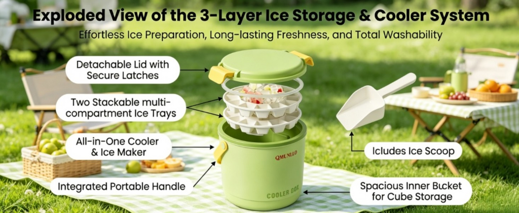 2-in-1 Ice Maker & Storage Bucket – Makes 40 Cubes, Insulated & Portable 🧊🪣