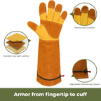 Leather Gardening Gloves – Long Cuff, Adjustable Strap, Sun & Dirt Protection