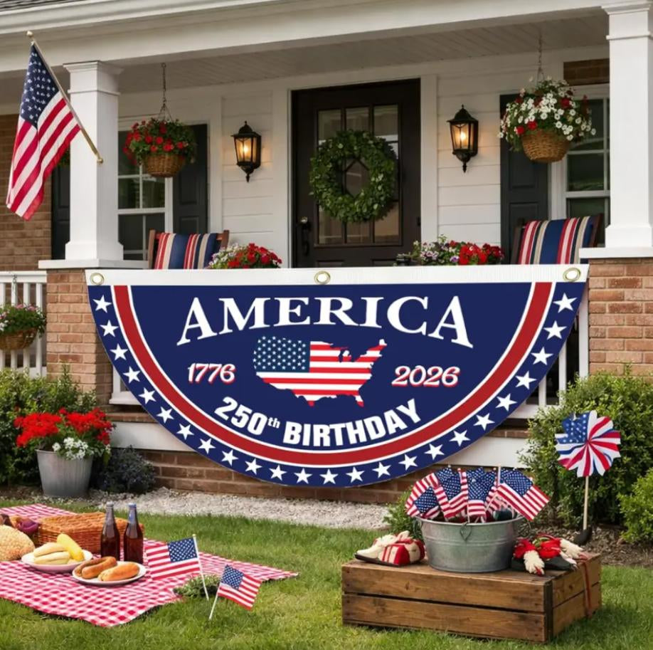 🇺🇸 America 250th Birthday Semicircular Flag Banner | Patriotic Bunting